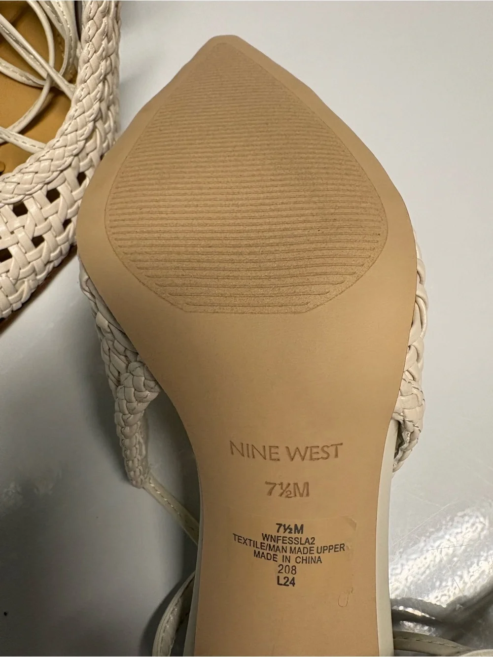 Nine West Cream Braided Pointed-Toe Lace-Up Heels